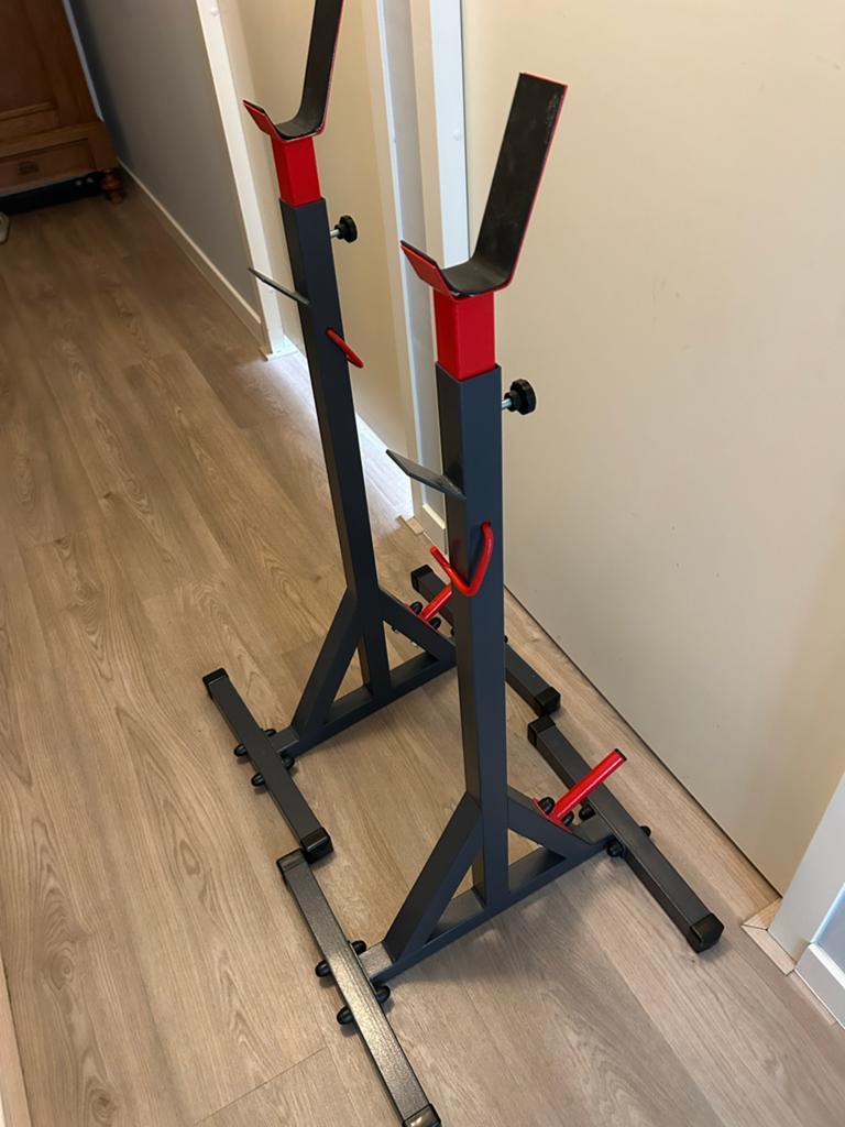 Verstelbare Squat Rack / Haltersteun, Ophalen of Verzenden, Gebruikt, Armen, Fitnessbank