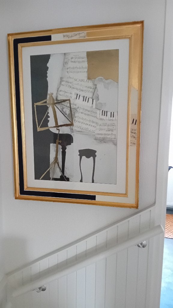Schitterende Grote Piano Schilderij met glasplaat!, Ophalen, Gebruikt, Schilderij, 75 tot 100 cm
