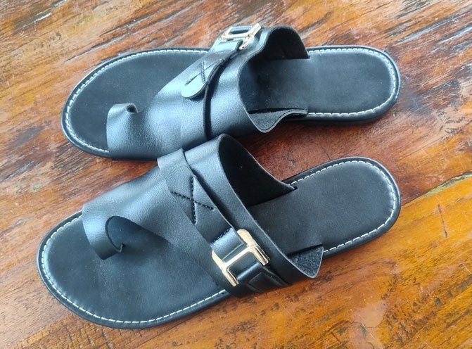Zwarte sandalen/ slip-inns PU leer, Zwart, Nieuw, Sandalen of Muiltjes, Ophalen of Verzenden
