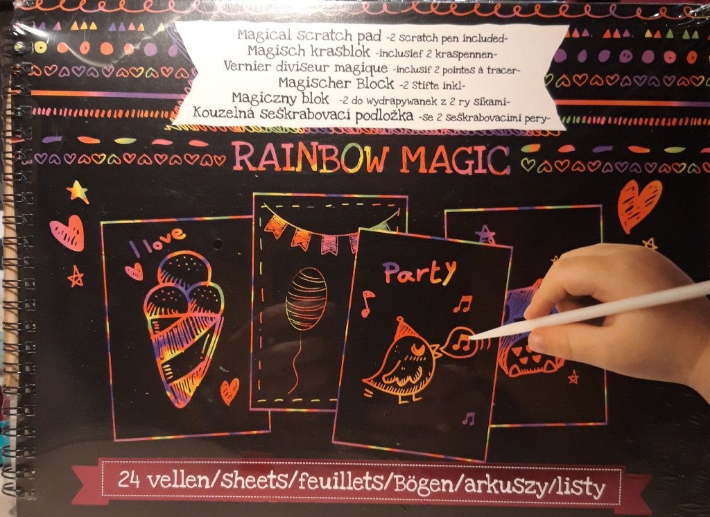 Magisch krasblok A4 Regenboogkleuren 24 vellen + kraspennen, Rainbow Magic, Papier, Schets- of Tekenboek, Onbekend, Nieuw