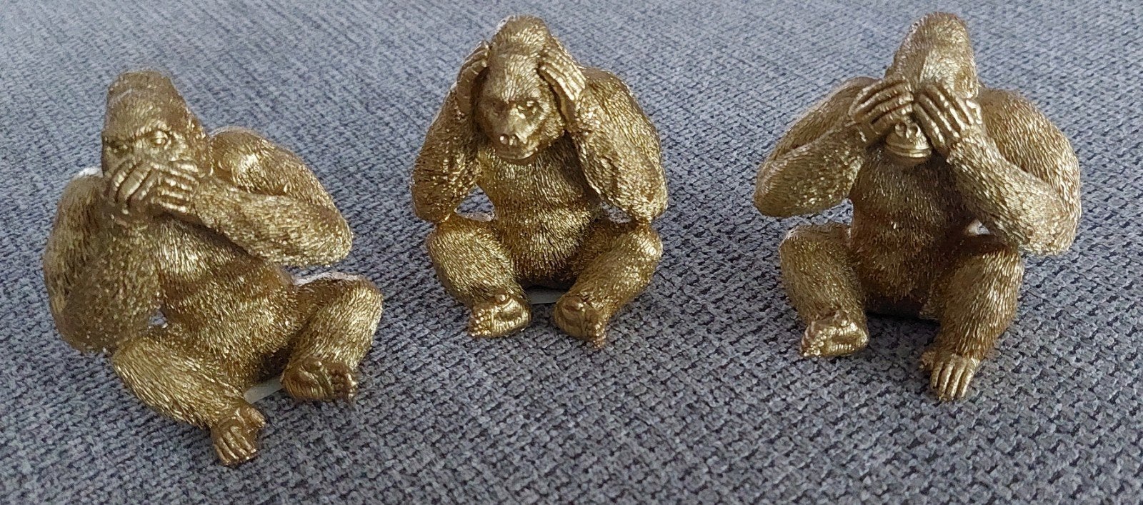 Goudkleurige Apen Beeldjes - Horen, Zien, Zwijgen, Kunststof, Ophalen of Verzenden, Zo goed als nieuw, Goud