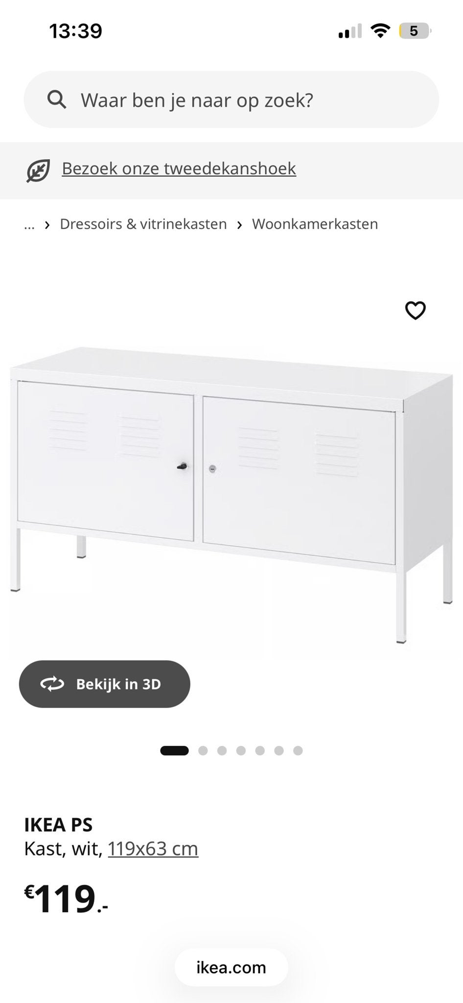 IKEA PS Kast, wit, 119x63 cm - Zo goed als nieuw, Ophalen, 100 tot 150 cm, Zo goed als nieuw, Metaal