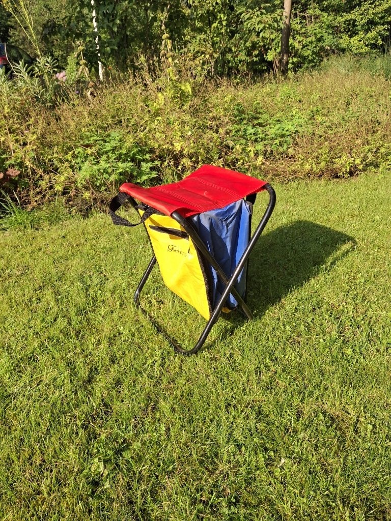 Opvouwbare camping- / strandstoel / -kruk + koeltas, Ophalen of Verzenden, Gebruikt, Campingstoel