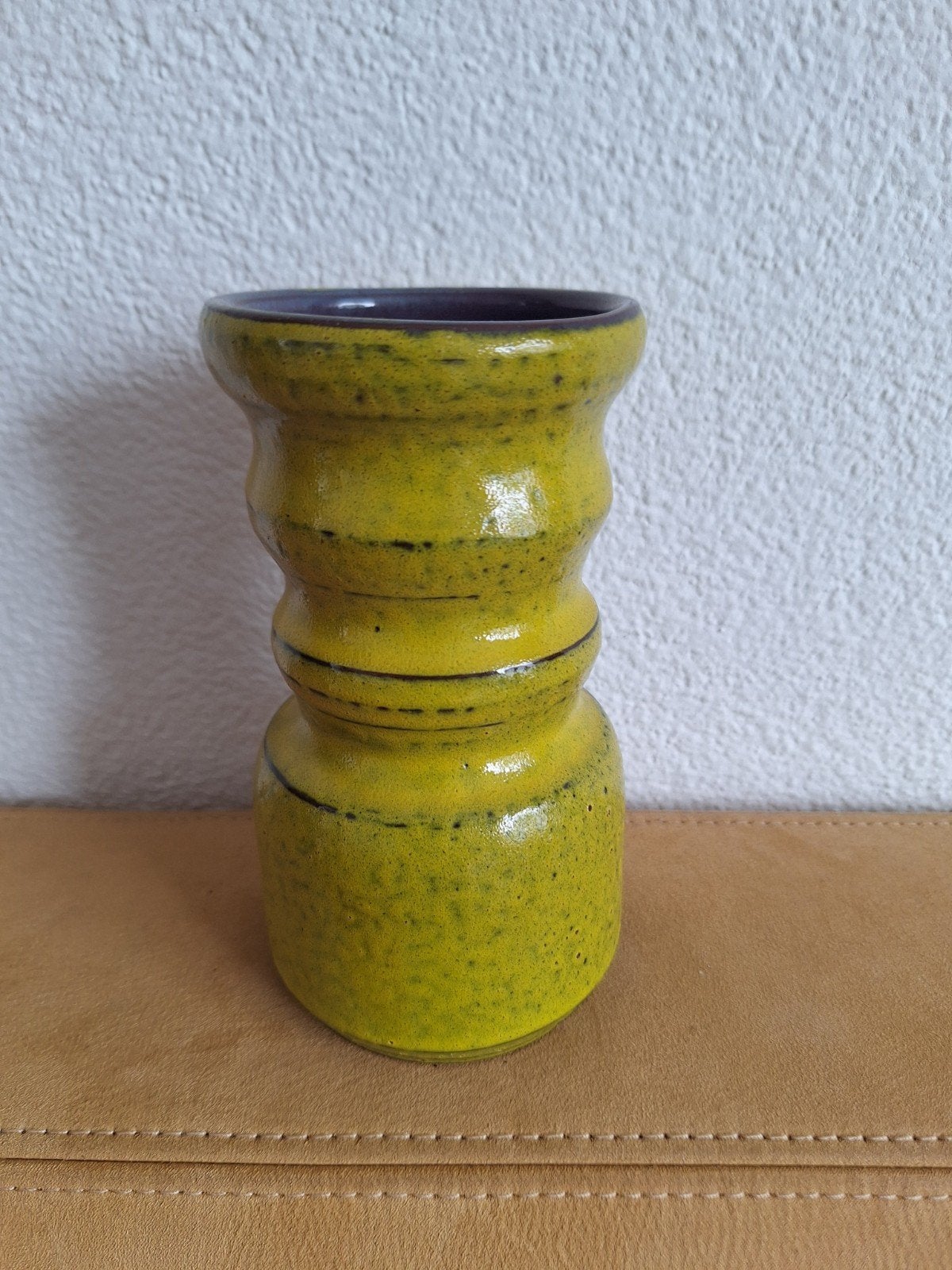 Vintage West Germany Keramiek Vaas - Geel/Groen, Ophalen