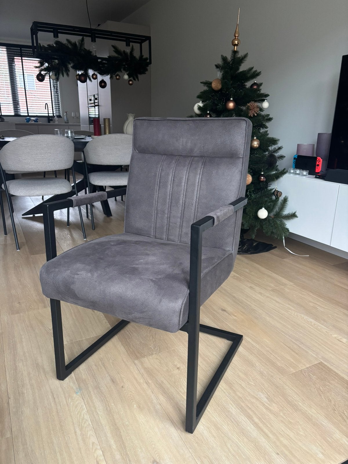 Antraciete stoelen met leuning 4x, Huis en Inrichting, Stoelen, Ophalen, Zo goed als nieuw, Overige kleuren, Vier