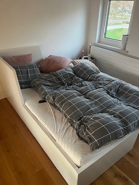 FLEKKE Bedbank met 2 lades/2 matrassen, wit, 80x200 cm, Ophalen, Verstelbaar, Wit, Tweepersoons