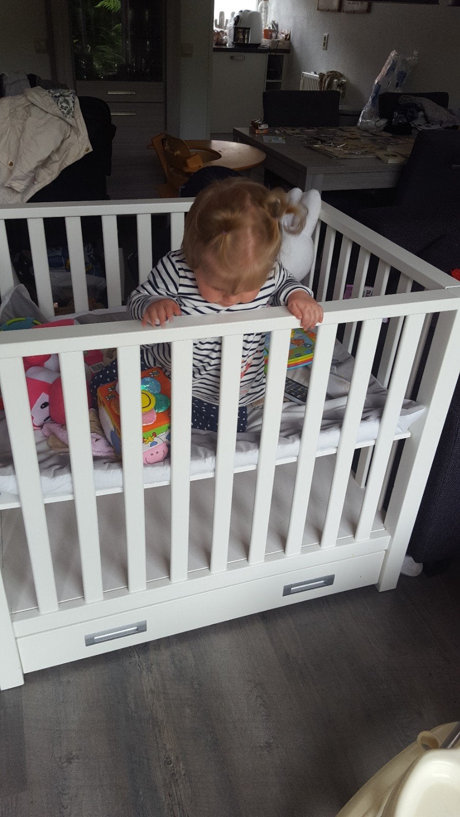 Witte box met lade, Kinderen en Baby's, Ophalen, Gebruikt, Rechthoekig, In hoogte verstelbaar
