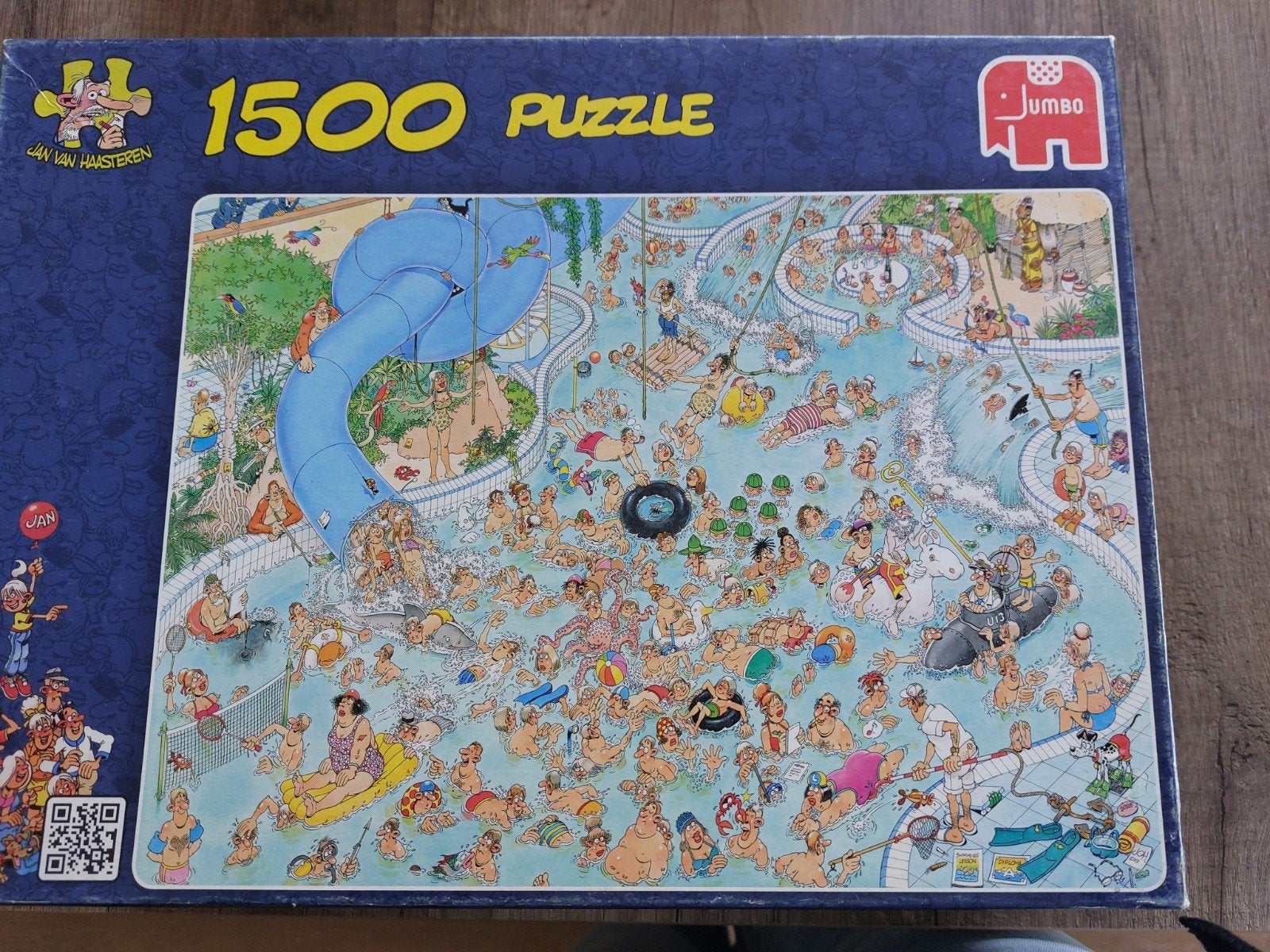 Jan van Haasteren puzzel - Zwembad - 1500 stukjes, Ophalen of Verzenden, 500 t/m 1500 stukjes, Zo goed als nieuw, Legpuzzel