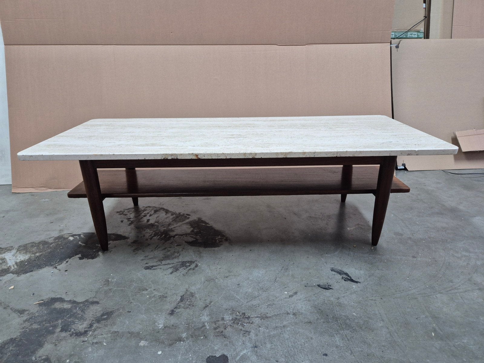 Vintage travertin salontafel, Huis en Inrichting, Tafels | Salontafels, Gebruikt, 100 tot 150 cm, Minder dan 50 cm, Rechthoekig