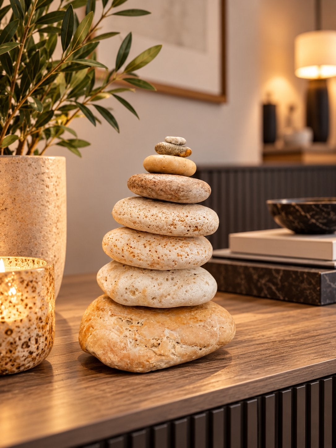 Decoratieve stenen toren - Zen decoratie, Meerkleurig, Ophalen of Verzenden, Zo goed als nieuw, Modern