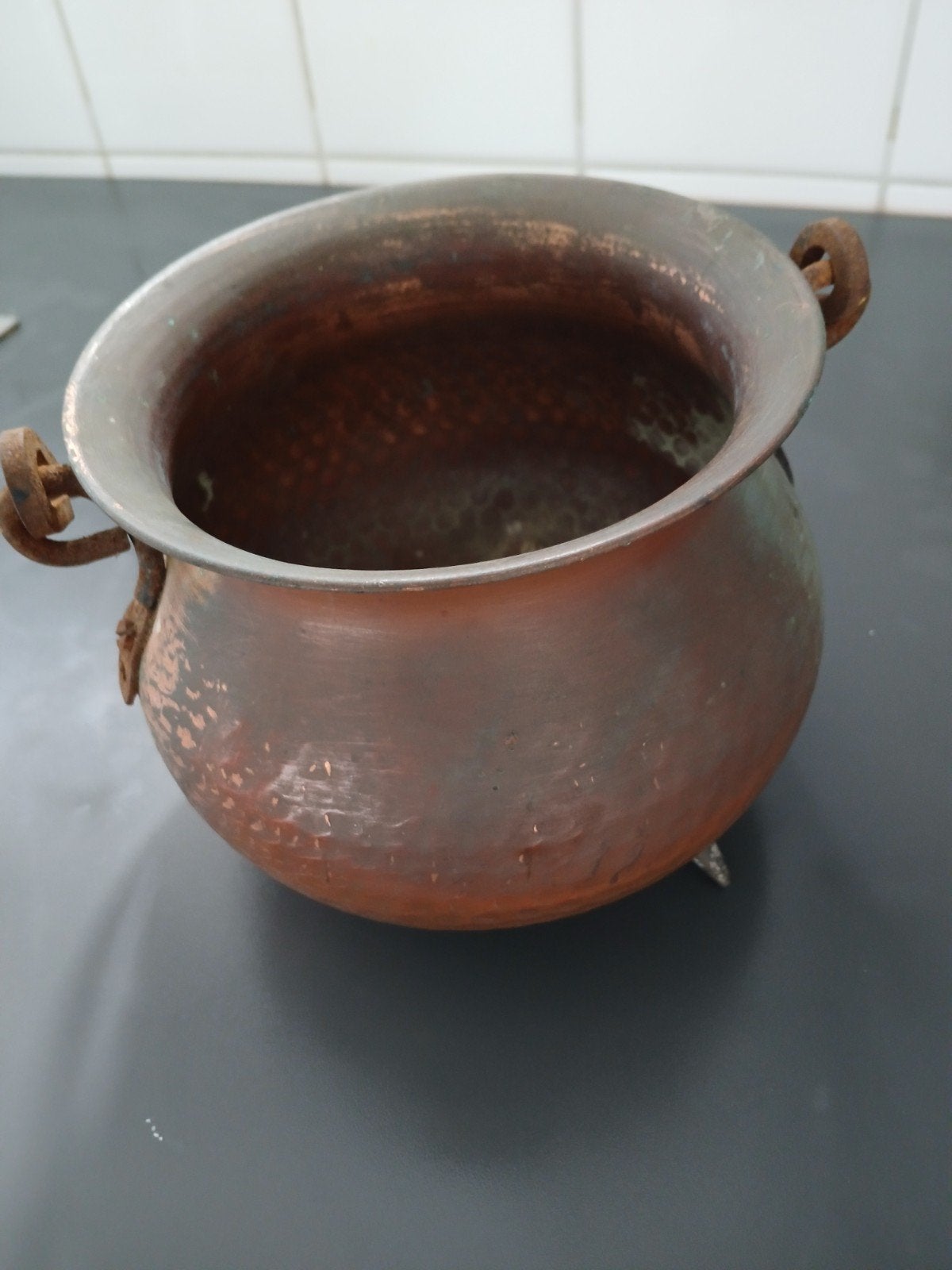 Antieke koperen pot met handvatten, Ophalen of Verzenden, Koper