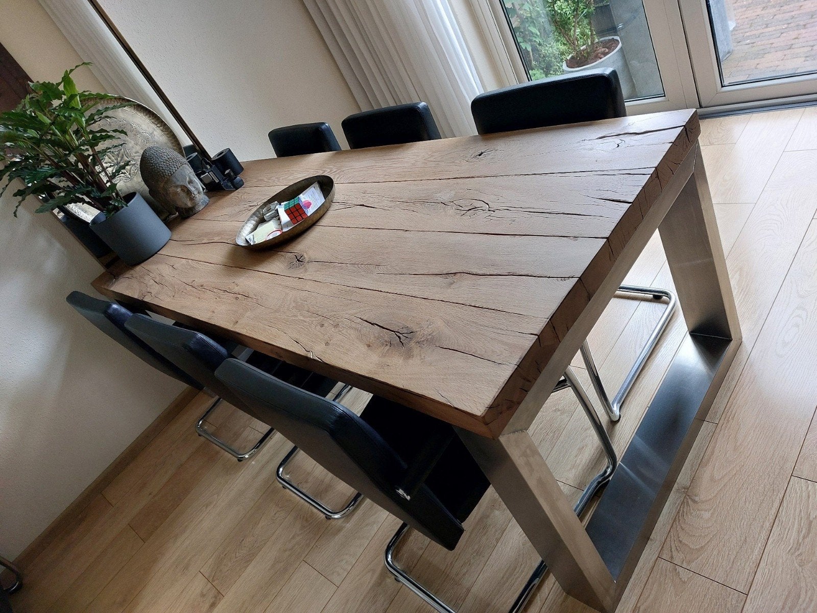FRAAI Handgemaakte Industrieel Frans eiken eettafel tafel, Ophalen, 200 cm of meer, 50 tot 100 cm, Zo goed als nieuw