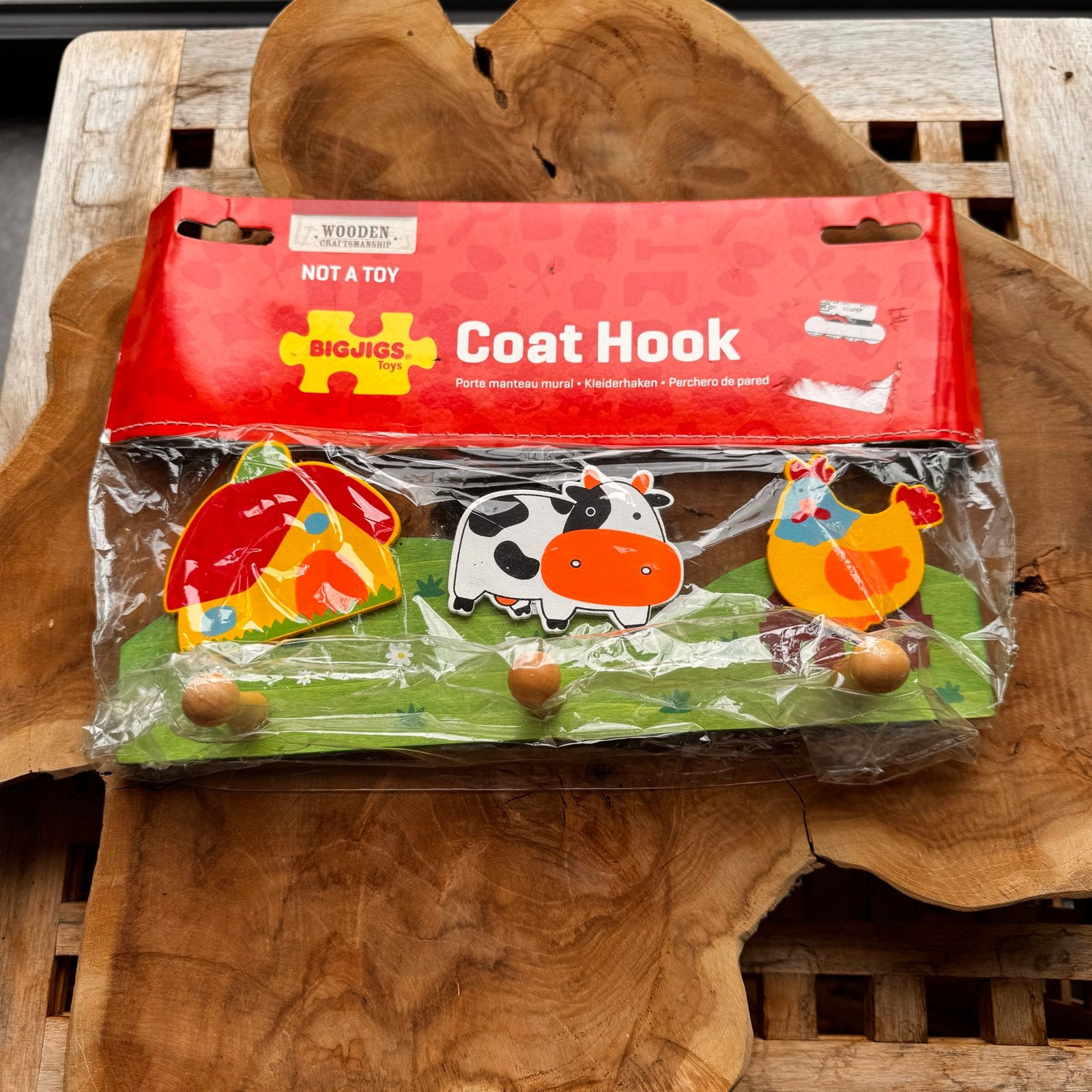 Houten Kinderkapstok met Boerderijdieren - Bigjigs Toys, Ophalen of Verzenden, Nieuw, Hout, Kinderkapstok