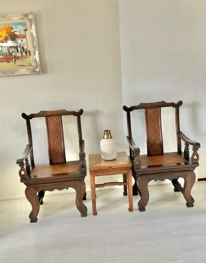 2 Chinese/ Aziatische stoelen, Huis en Inrichting, Stoelen, Ophalen, Twee, Bruin, Orientaal
