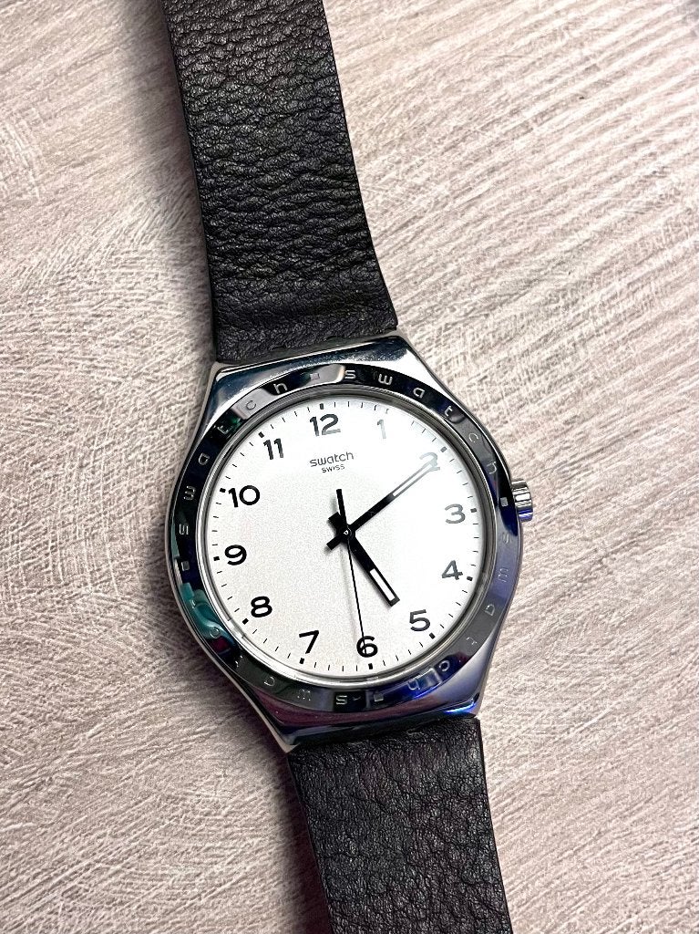 Swatch Staal Horloge met Leren Horlogeband, Leer, Staal, Polshorloge, Swatch