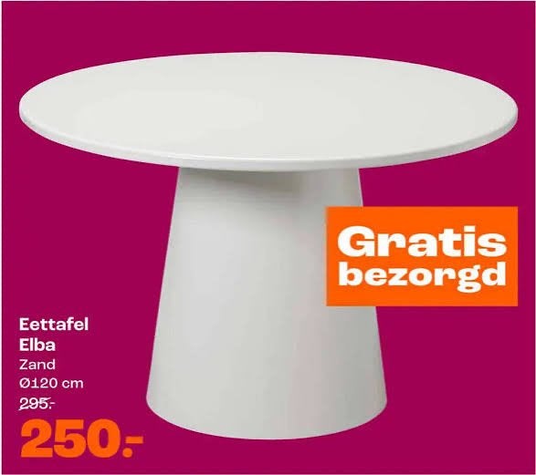 Gezocht: Eettafel Elba van Kwantum, Ophalen, Zo goed als nieuw, Rond, 100 tot 150 cm
