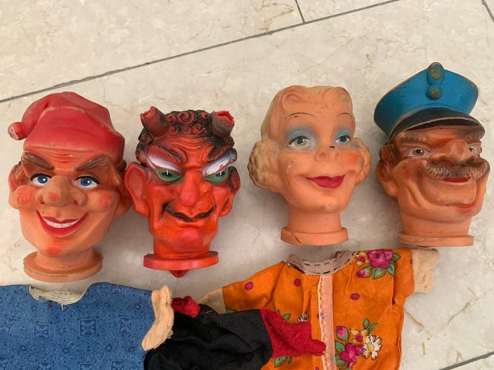 Vintage handpoppen set - 4 stuks, Ophalen of Verzenden, Gebruikt, Overige typen