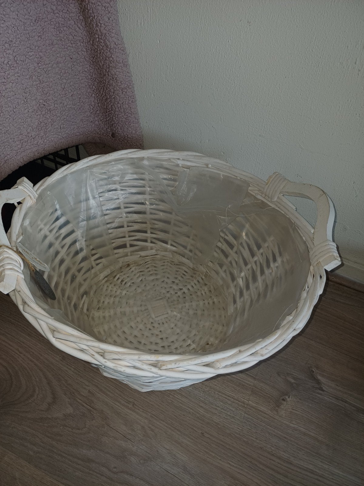 Witte rieten mand/plantenbak van Countryfield, Ophalen, Gevlochten, Mand, Rond