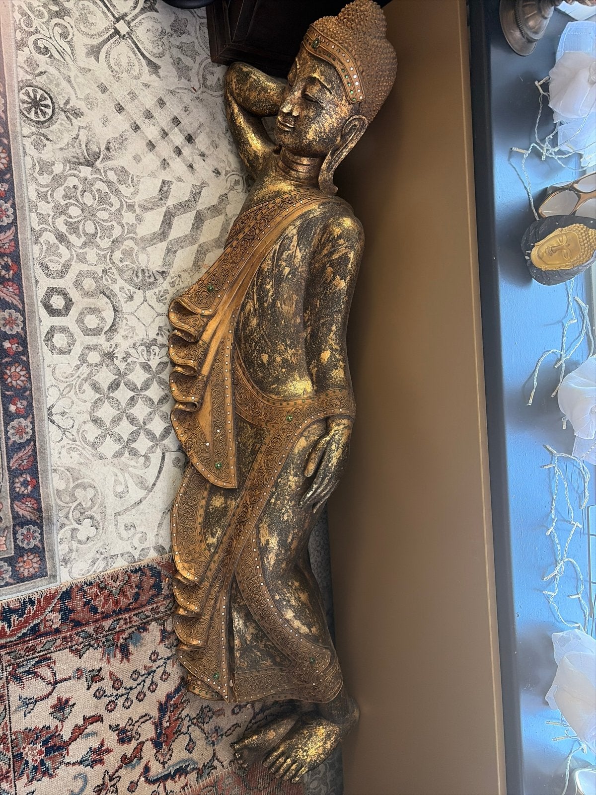 Gouden Boeddha Beeld - Uniek en Gedetailleerd, Ophalen, Zo goed als nieuw, Goud, Gouden accenten
