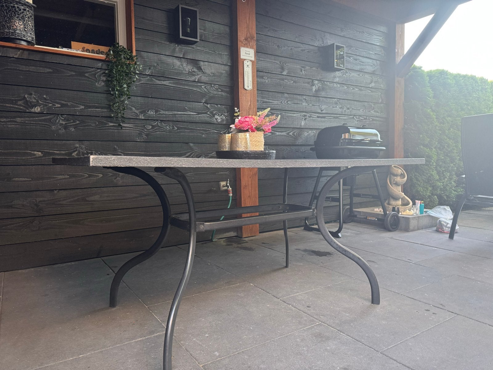 tuintafel met blad van natuursteen 160x90, Ophalen, Gebruikt, Rechthoekig, Overige materialen