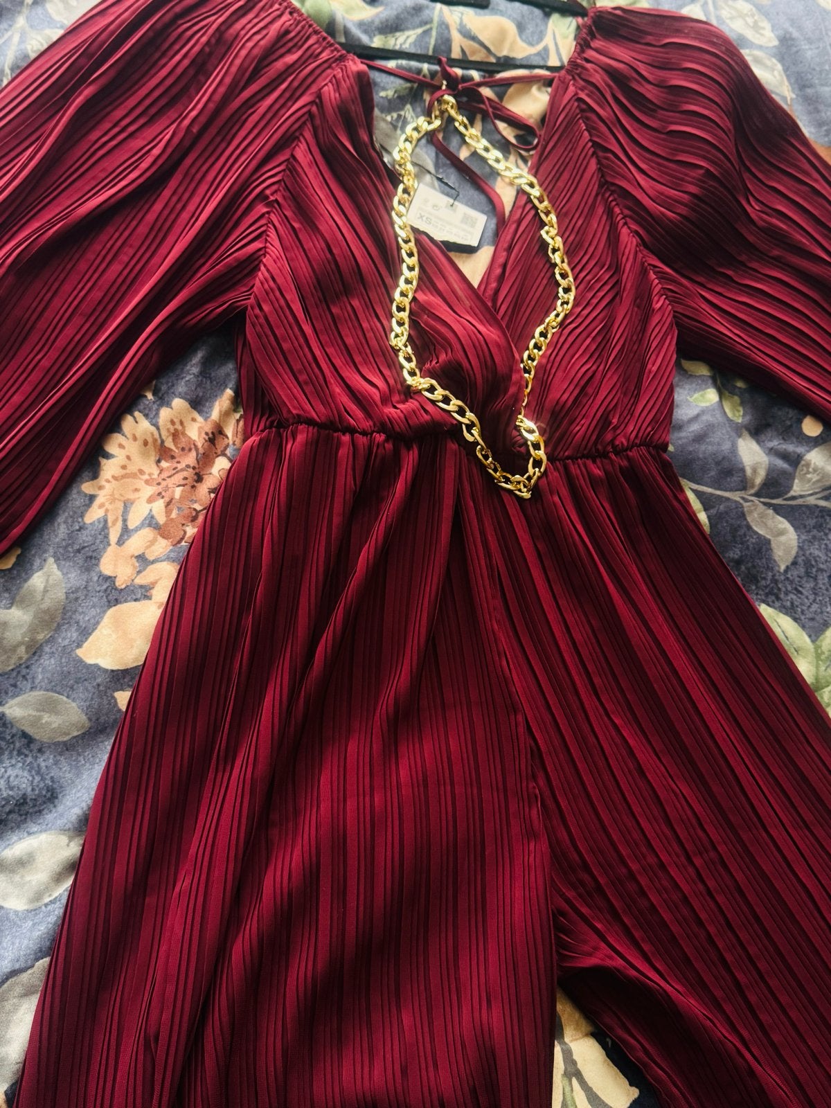 Zara Plissé Jumpsuit Bordeauxrood Maat XS, Ophalen of Verzenden, Nieuw, Maat 34 (XS) of kleiner, Rood