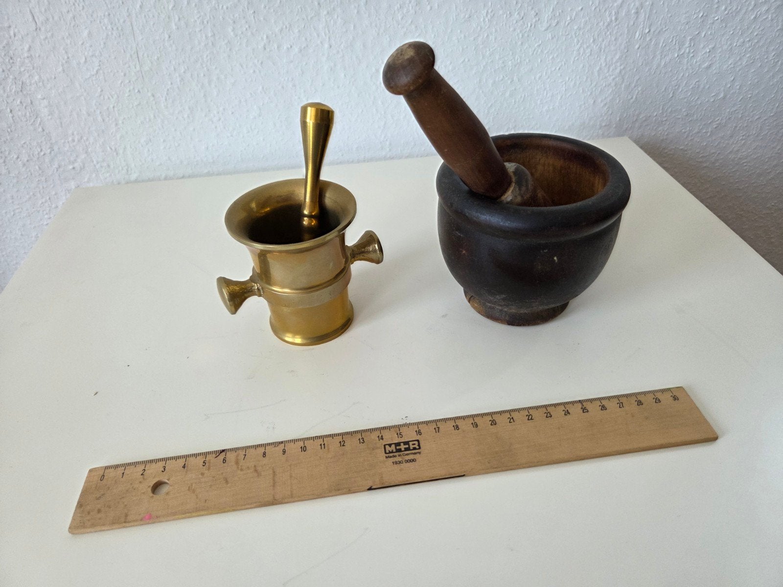 Set van 2 vijzels: messing en hout, Antiek en Kunst, Ophalen