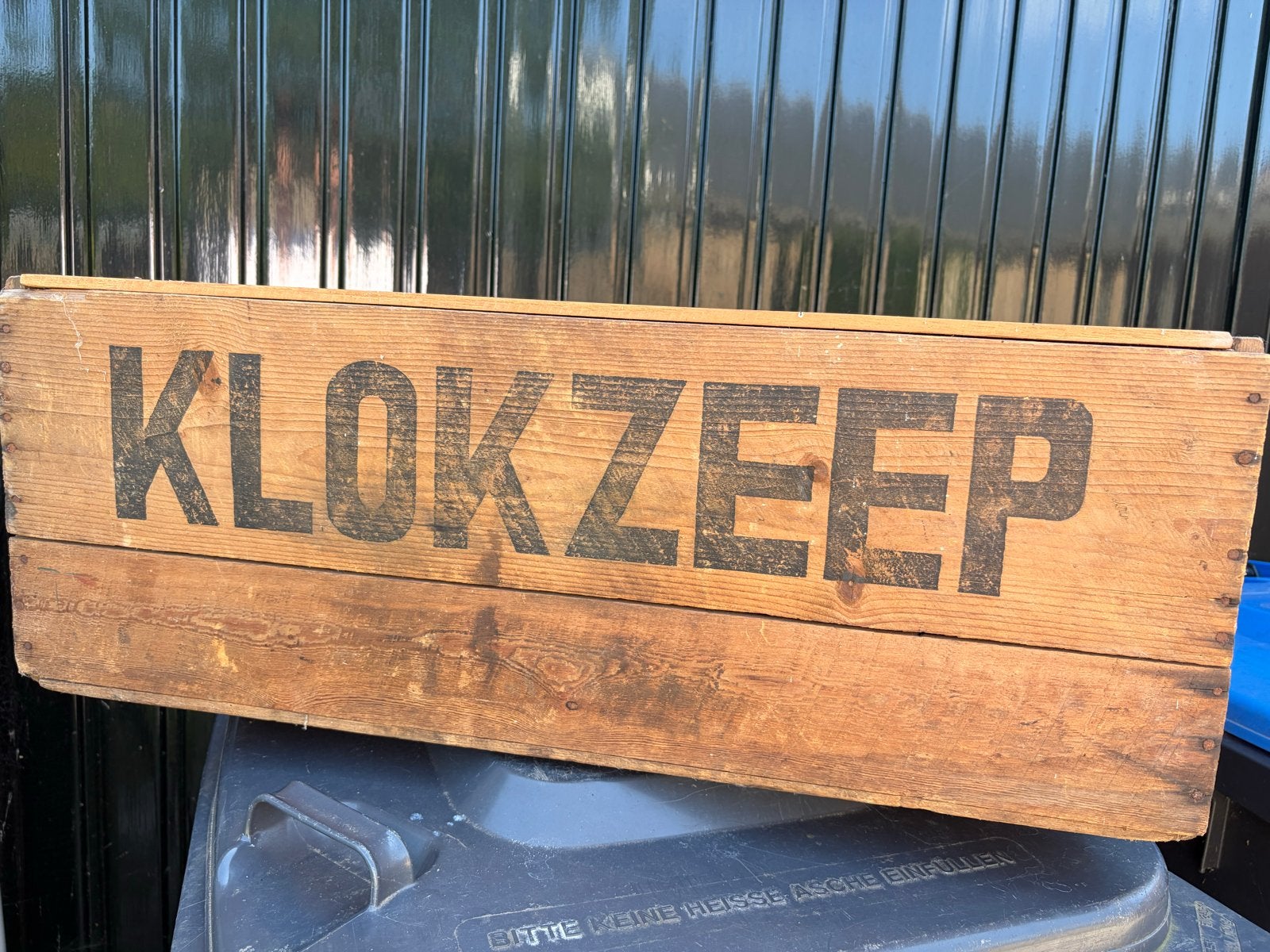 Vintage houten Klokzeep kist met deksel, Ophalen