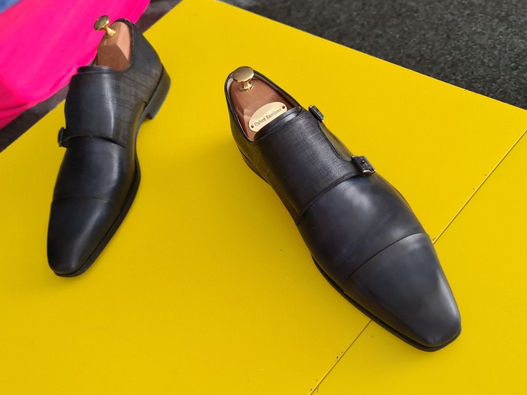Prachtige Magnanni schoenen met 2  gesp en Blauwe kleur 44, Blauw, Ophalen of Verzenden, Magnanni, Gespschoenen