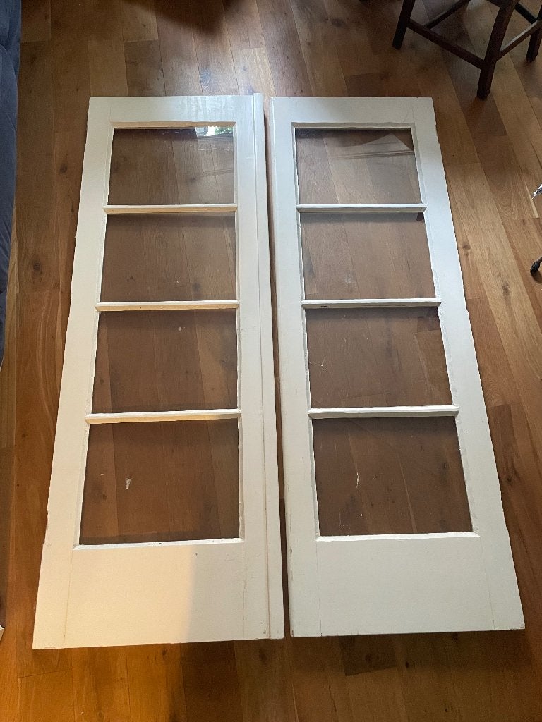 Ouderwetse balkondeuren, 4 vakken glas, stolp-paneeldeuren, Doe-het-zelf en Verbouw, Deuren en Horren, Gebruikt, 120 cm of meer