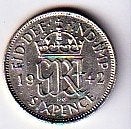 6  pence  1942   Engeland. km. 852, Ophalen of Verzenden, Overige landen, Losse munt, Zilver