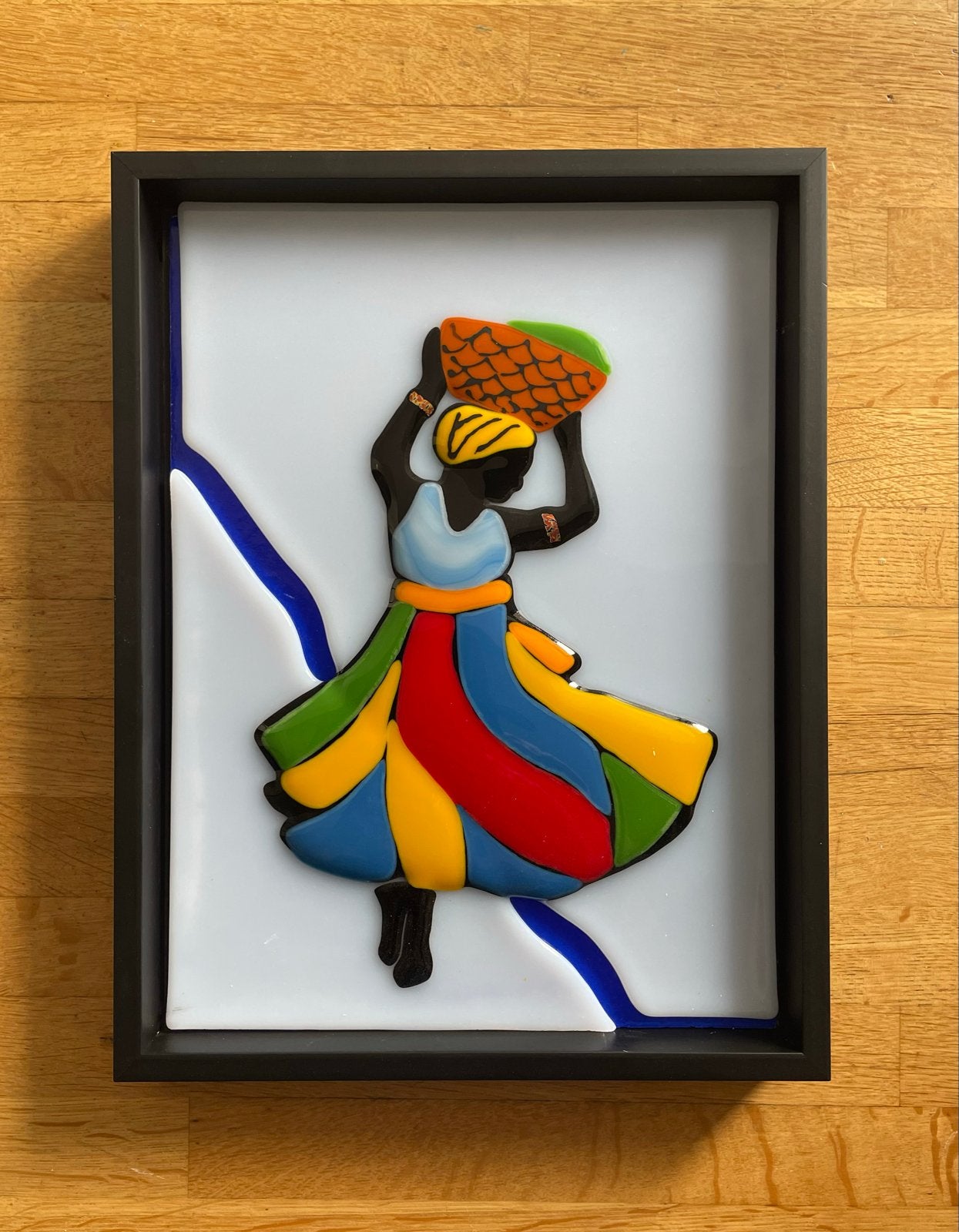 Glazen Afrikaanse Dame in Lijst - Glasfusion Kunst, Ophalen, Glas, Handgemaakt, Wanddecoratie