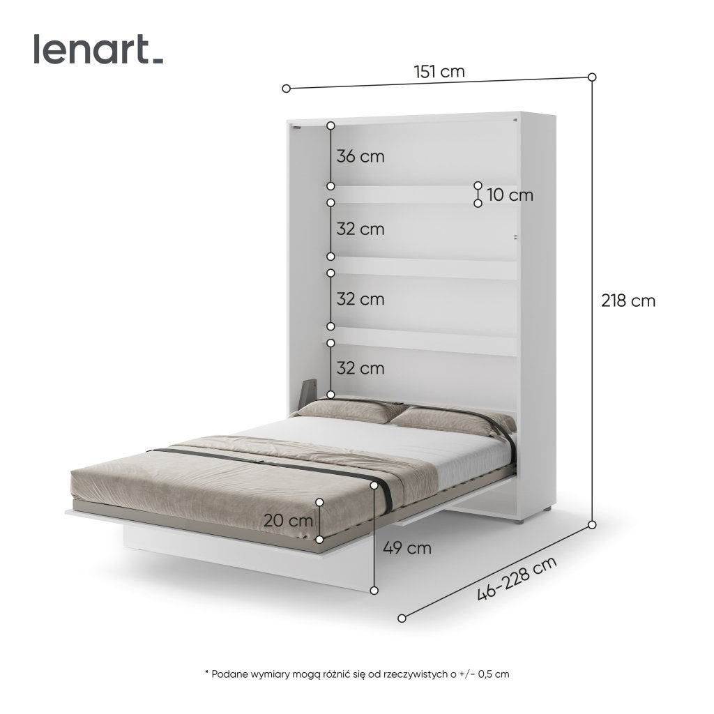 Concept opklapbed verticaal - 140x200 - Wit hoogglans, Huis en Inrichting, Slaapkamer | Bedden, Niet ingevuld, Niet ingevuld, Niet ingevuld
