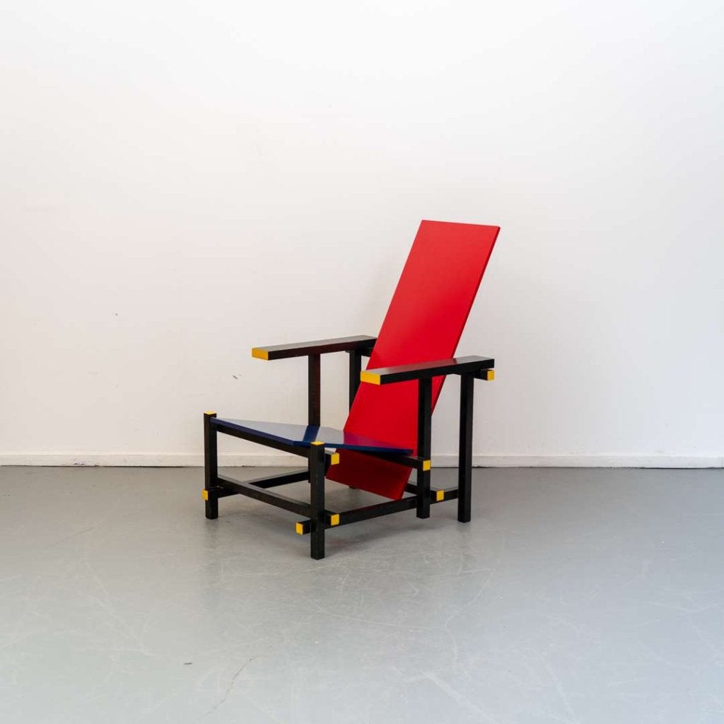 1x Cassina 635 Red And Blue Fauteuil Meerkleurig Hout, Huis en Inrichting, Fauteuils, Niet ingevuld, Niet ingevuld, 75 tot 100 cm