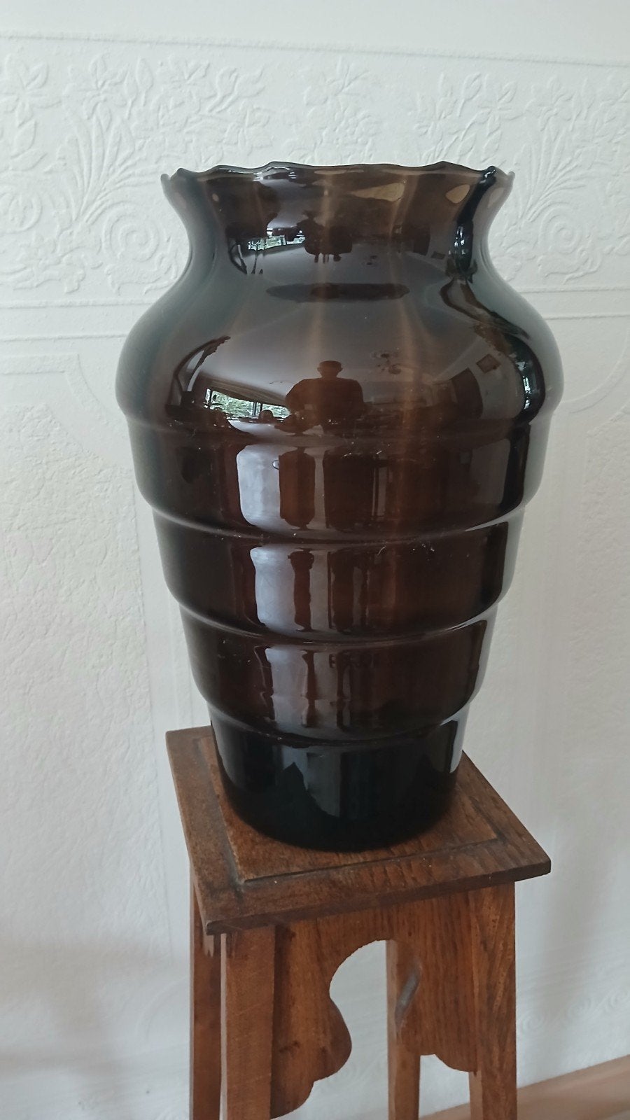 Grote Art Deco Vaas - Bruin Glas, Antiek en Kunst, Ophalen of Verzenden