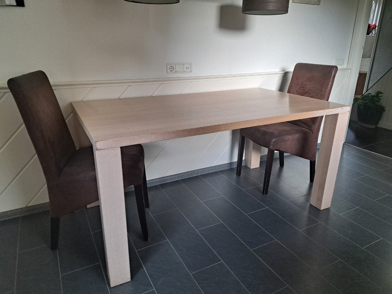 White wash eikenhouten eettafel - 160x90, Huis en Inrichting, Ophalen, Gebruikt, Eikenhout, 50 tot 100 cm