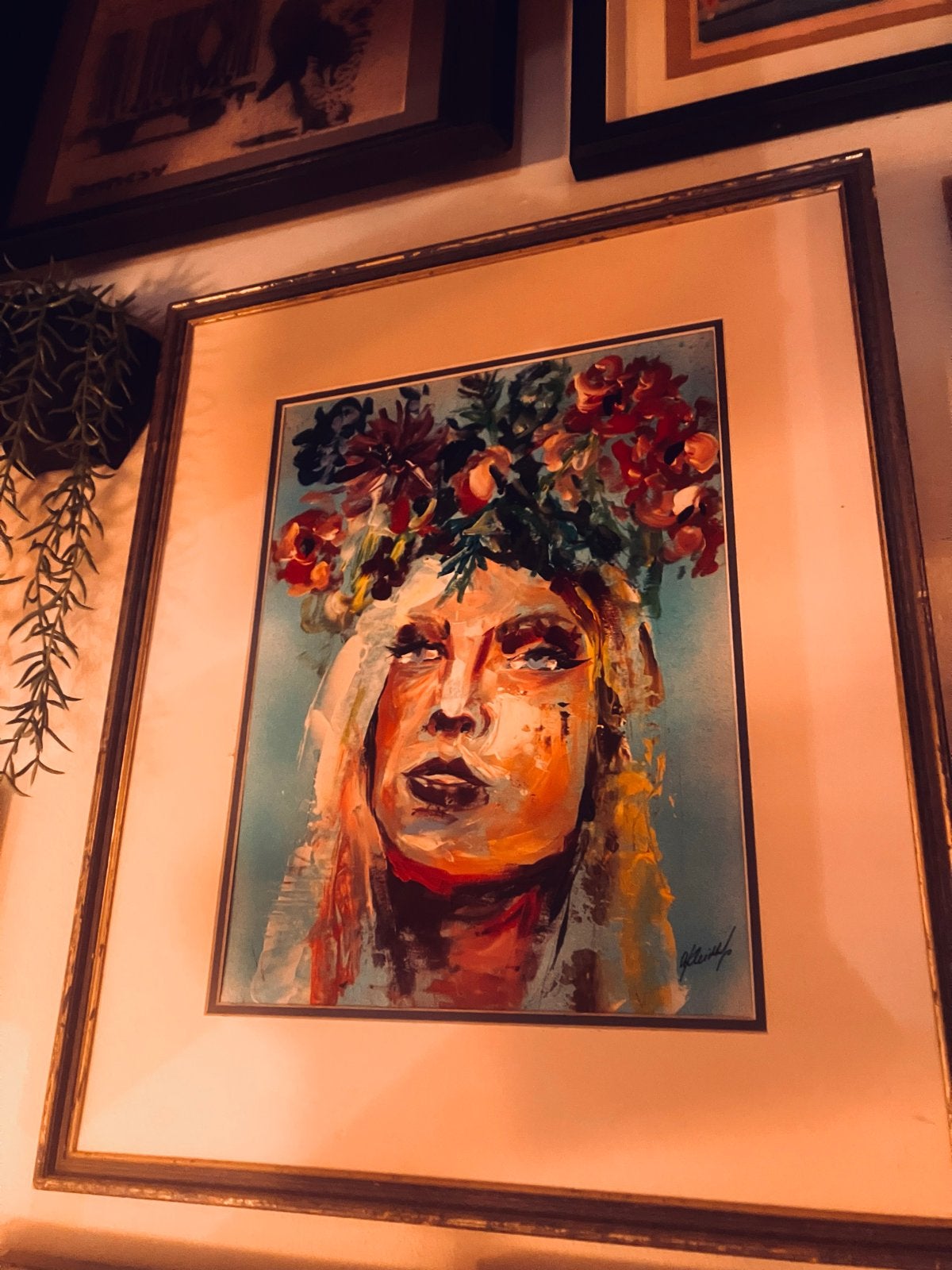 Origineel olieverfschilderij: Vrouw met bloemenkrans, Handgeschilderd, Ophalen of Verzenden, Olieverf, Portret