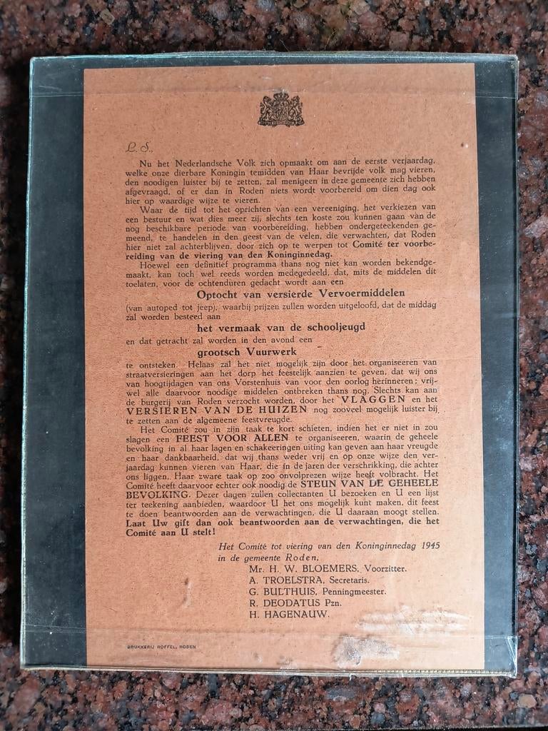 Koninginnedag 1945 Roden Drenthe - Oproep Comité, Ophalen of Verzenden, 1940 tot 1960, Tijdschrift