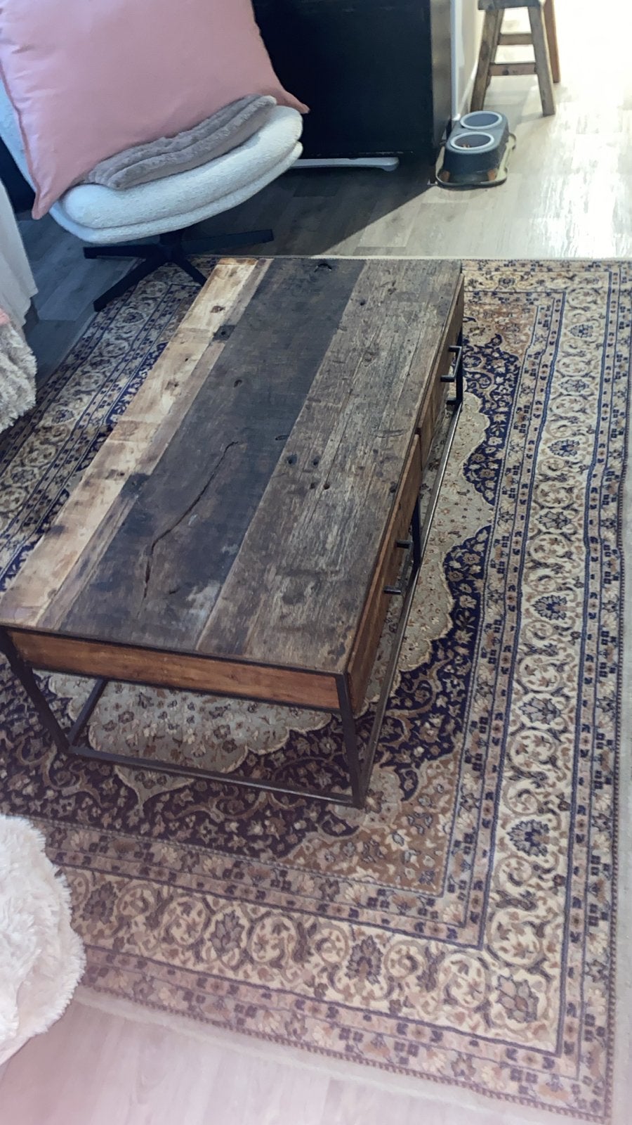 Vintage Perzisch tapijt - Blauw/Beige/Bruin, Ophalen, Gebruikt, 100 tot 150 cm, Blauw