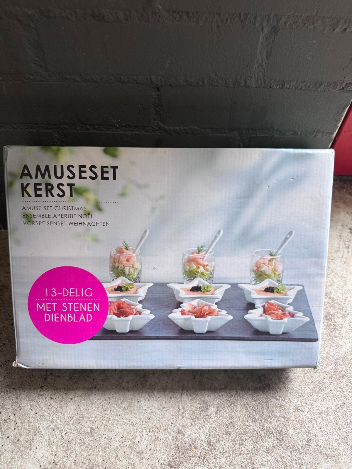 Amuseset Kerst 13-delig met stenen dienblad, Overige merken, Keramiek, Overige typen, Nieuw
