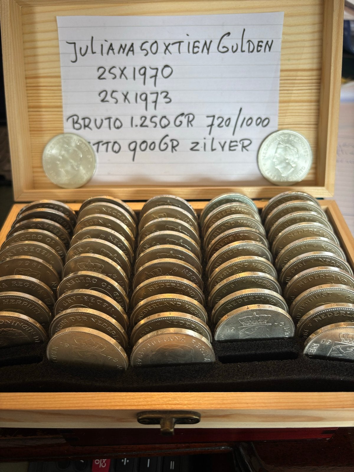 Unieke verzameling zilveren 10 gulden munten 1970 & 1973, Koningin Juliana, Zilver, 10 gulden, Verzenden