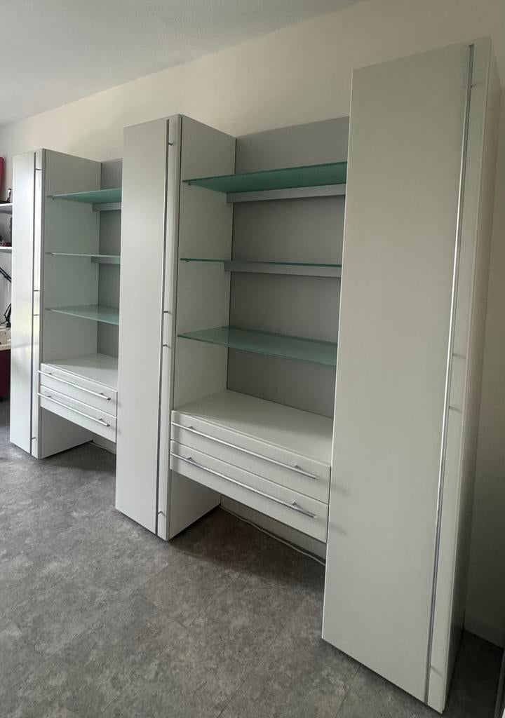 Interlubke design wandmeubel wit met aluminium en glas, Ophalen, Gebruikt