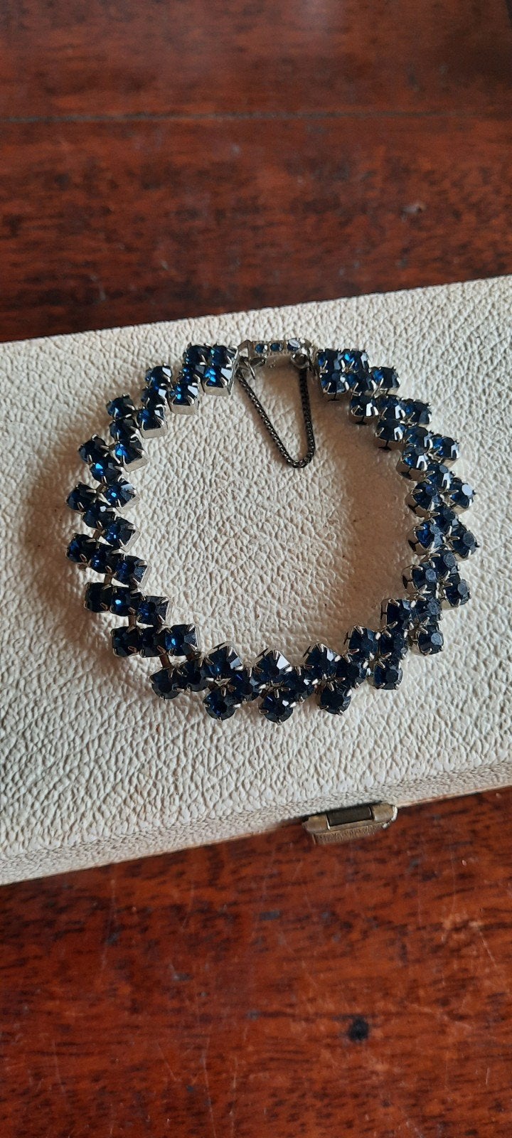 Vintage Victoriaanse armband,saffierblauw Swarovski kristal, Ophalen of Verzenden