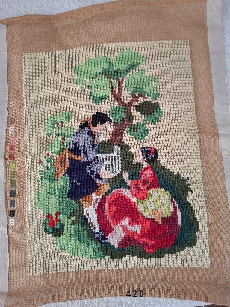 man en vrouw onder een boom( geborduurd), Ophalen of Verzenden, Nieuw, Handborduren, Overige typen