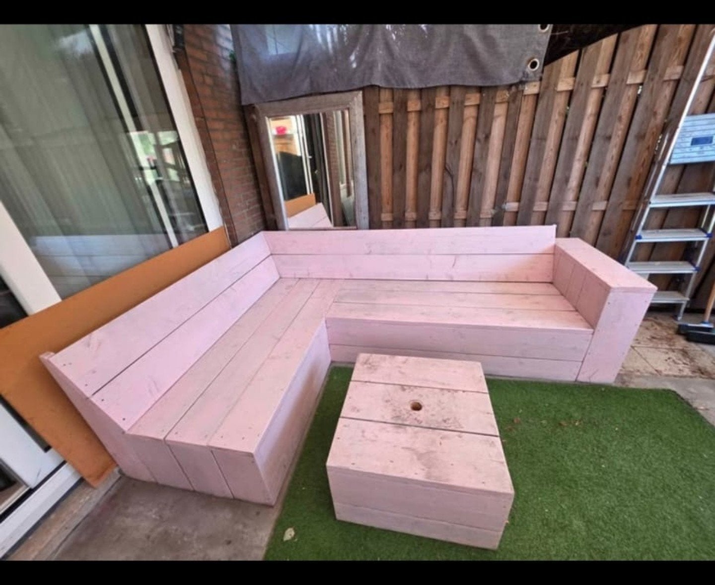 Robuuste Geïmpregneerde Tuin lounge bank incl bijzet tafel, Ophalen, Gebruikt, Hout