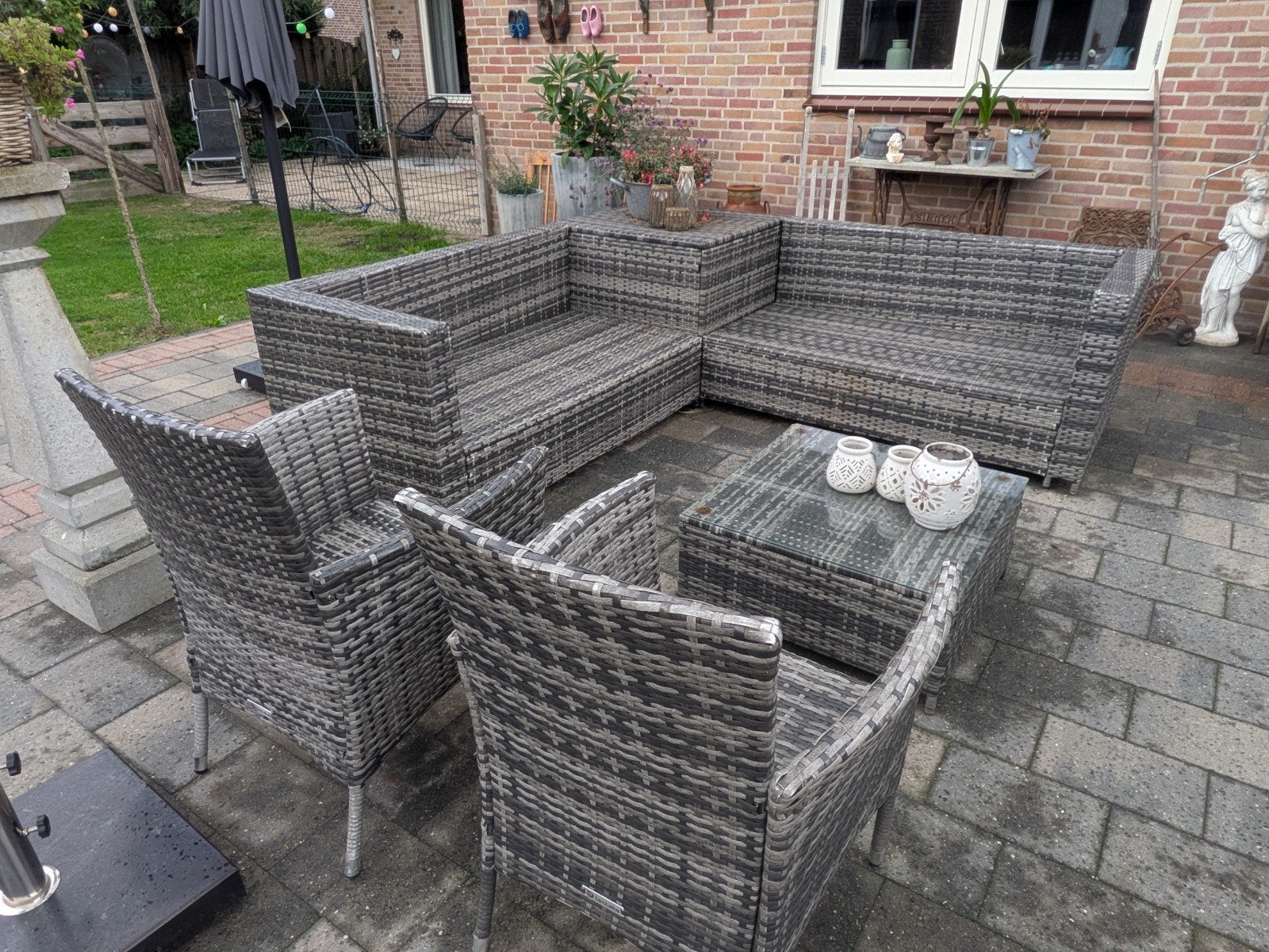 wicker loungeset, Ophalen, Gebruikt, 6 zitplaatsen, Loungeset