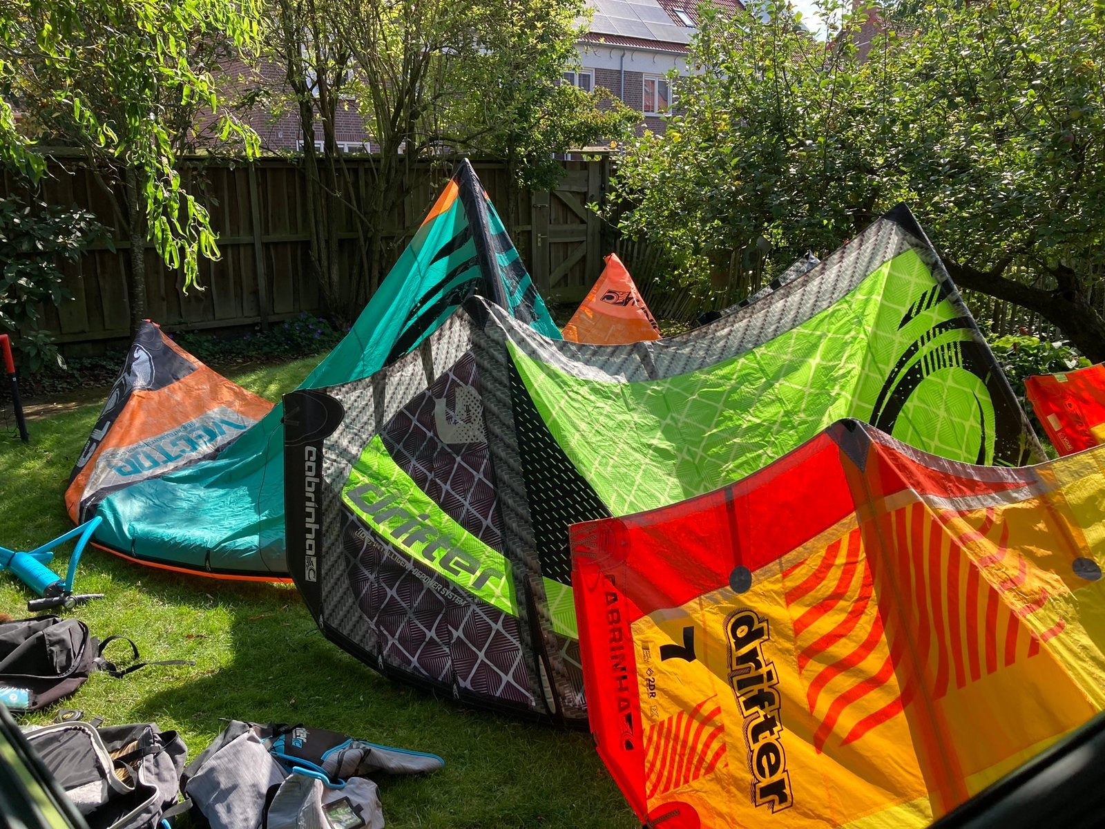 Cabrinha drifter 7m, 9m, Vector 12m, 2x Cabrinha bar, Watersport en Boten, Kitesurfen, Gebruikt, 9 m², Geen board, Ophalen of Verzenden