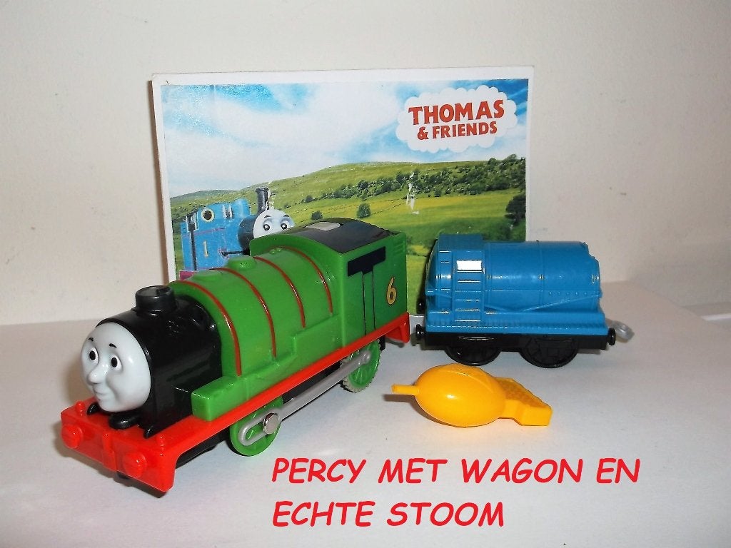 Trackmaster Thomas de Trein, Percy Stoom met Kartel Wielen, Ophalen of Verzenden, Gebruikt