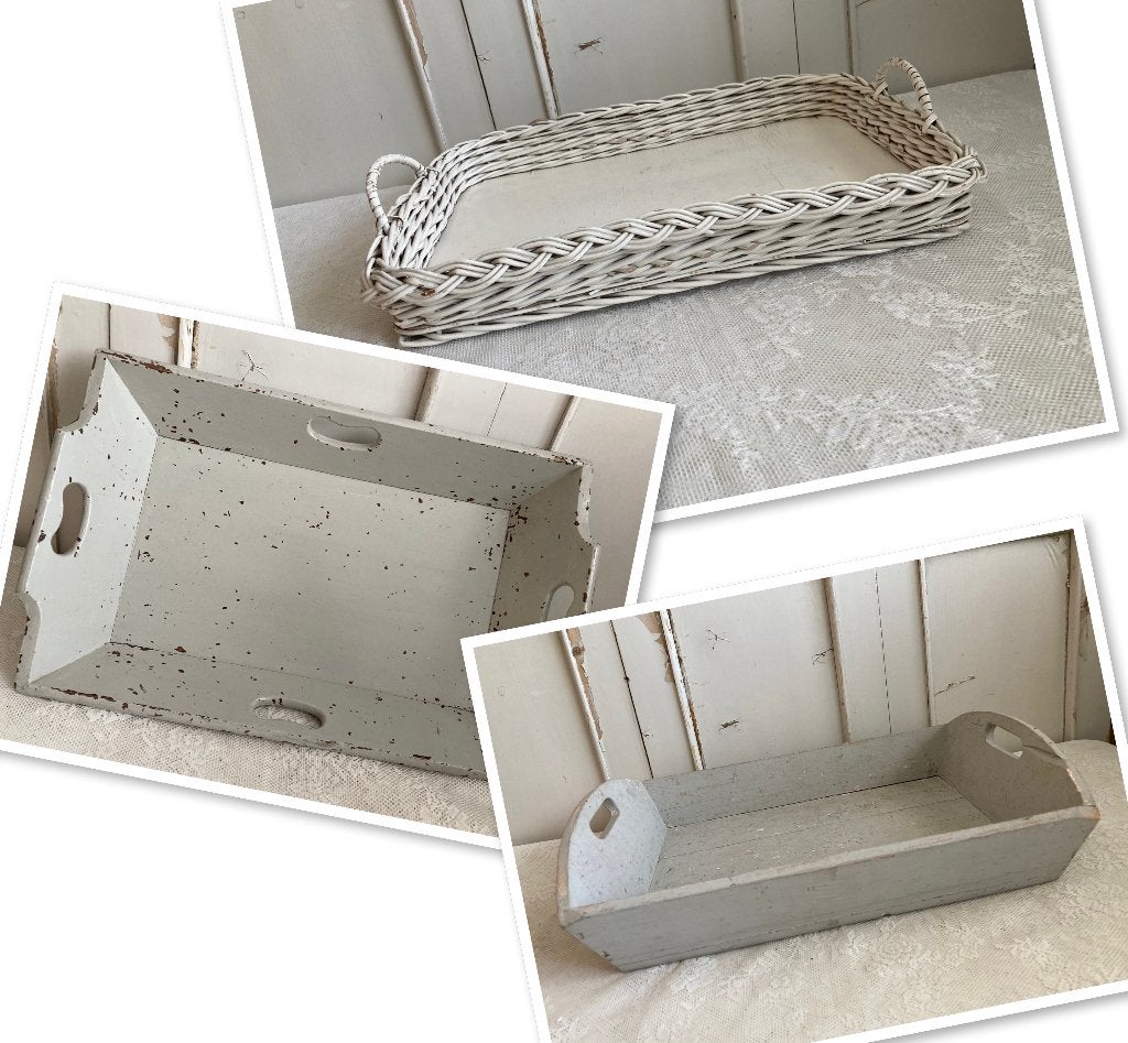 3 x Brocante dienblad - dienbladen / 1 x rotan - 2 x hout, Ophalen of Verzenden