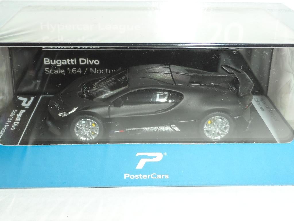 Postercars - Bugatti Divo (mat-zwart) 1:64, Hobby en Vrije tijd, Modelauto's | Overige schalen, Nieuw, Auto, Ophalen of Verzenden