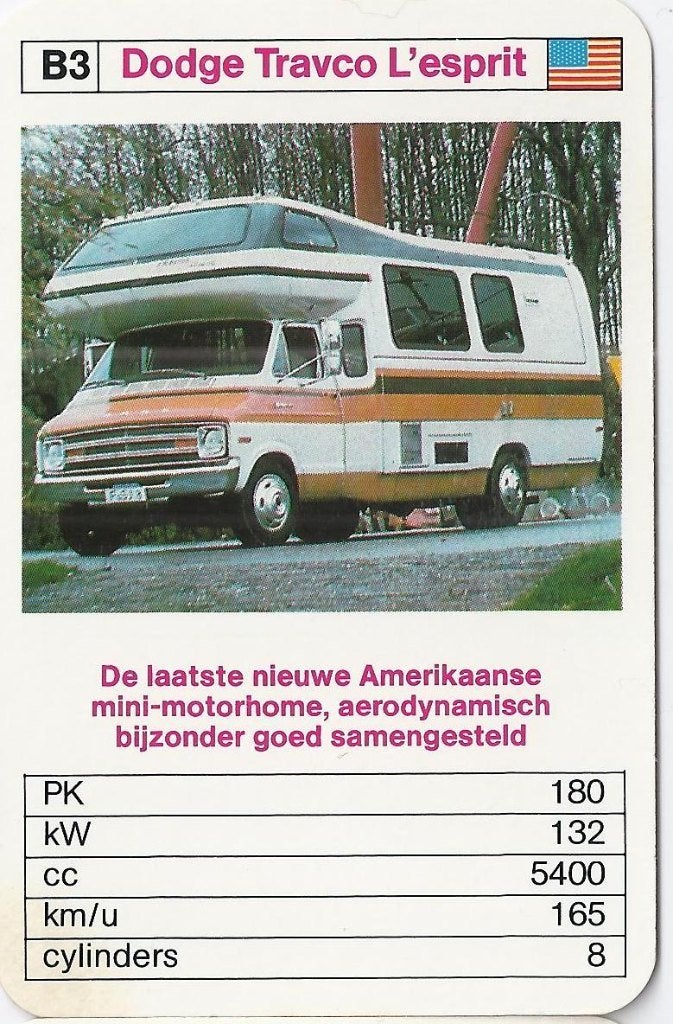 Kw1920 autokaartje motorhome dodge travco l esprit, Ophalen of Verzenden, Zo goed als nieuw, Auto's